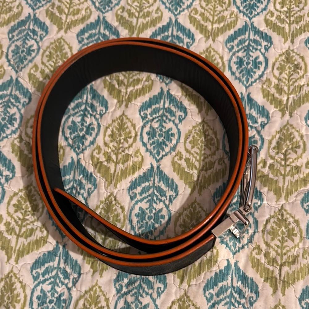 Men's Black and Orange Leather Belt